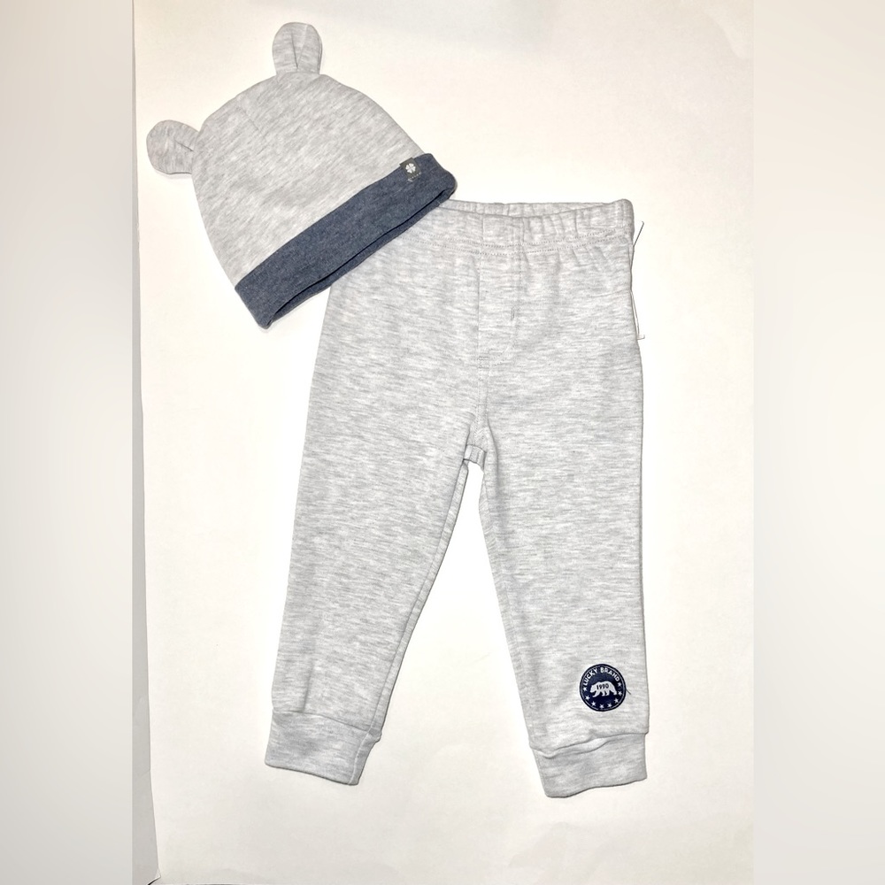 LUCKY BRAND KIDS GREY SWEAT PANTS AND MATCHING HAT WITH EARS. NWT